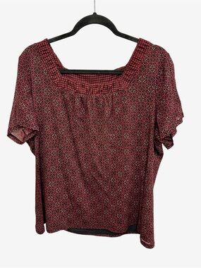 Croft & Barrow red black mosaic print square neck blouse Size 2X work office